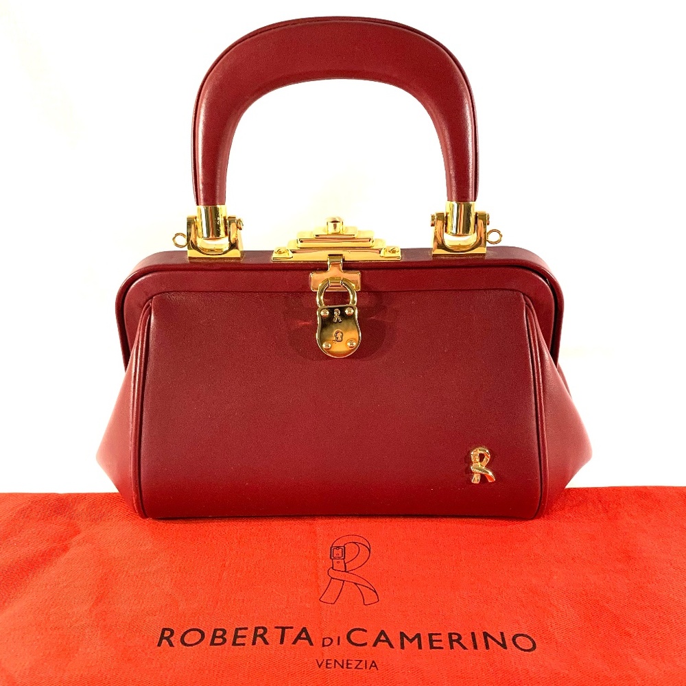 Genuine Roberta diCamerino Red Leather Bagonghi Handbag Designer Satchel Mini